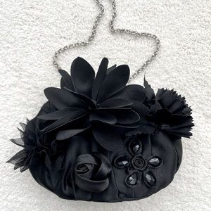 WHBM Black Satiny Bead Mini
Clutch Wristlet Formal Evening Bag